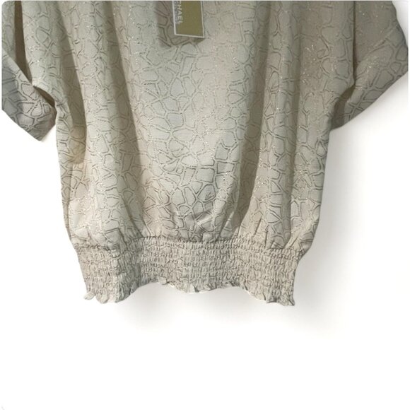 Michael Kors Womens Metallic Print Top With Ruched Hem & Button Detail, New - Picture 4 of 14